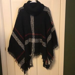 NWOT plaid knit poncho one size